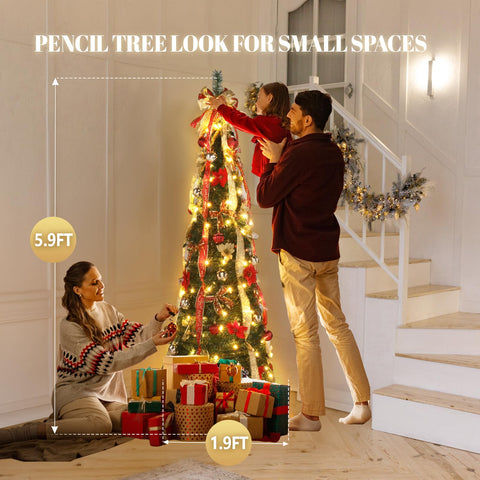 VINGLI pencil tree in an entryway demonstrating space-saving festive decoration