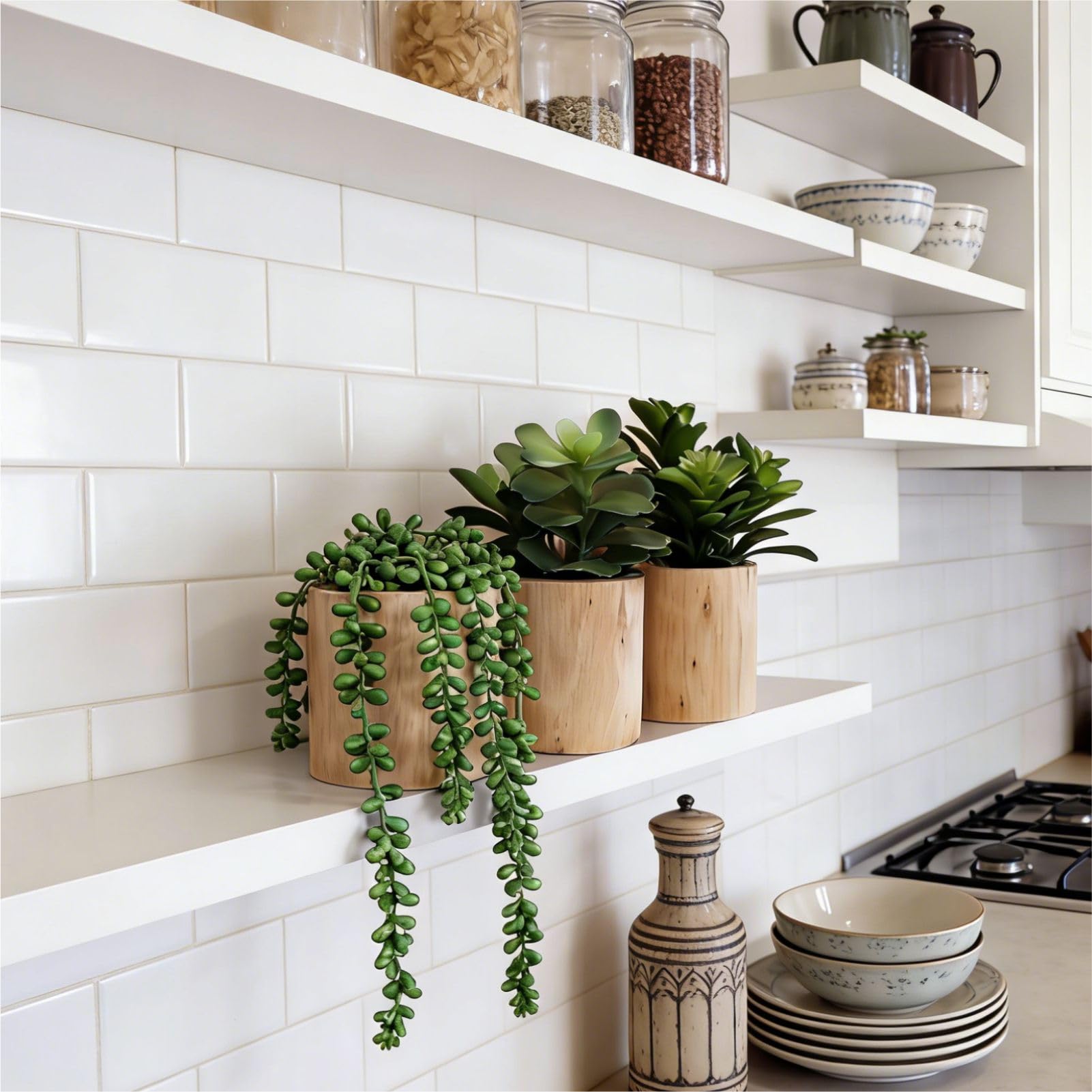 VINSUNI on floating shelf displays coordinated minimalist styling
