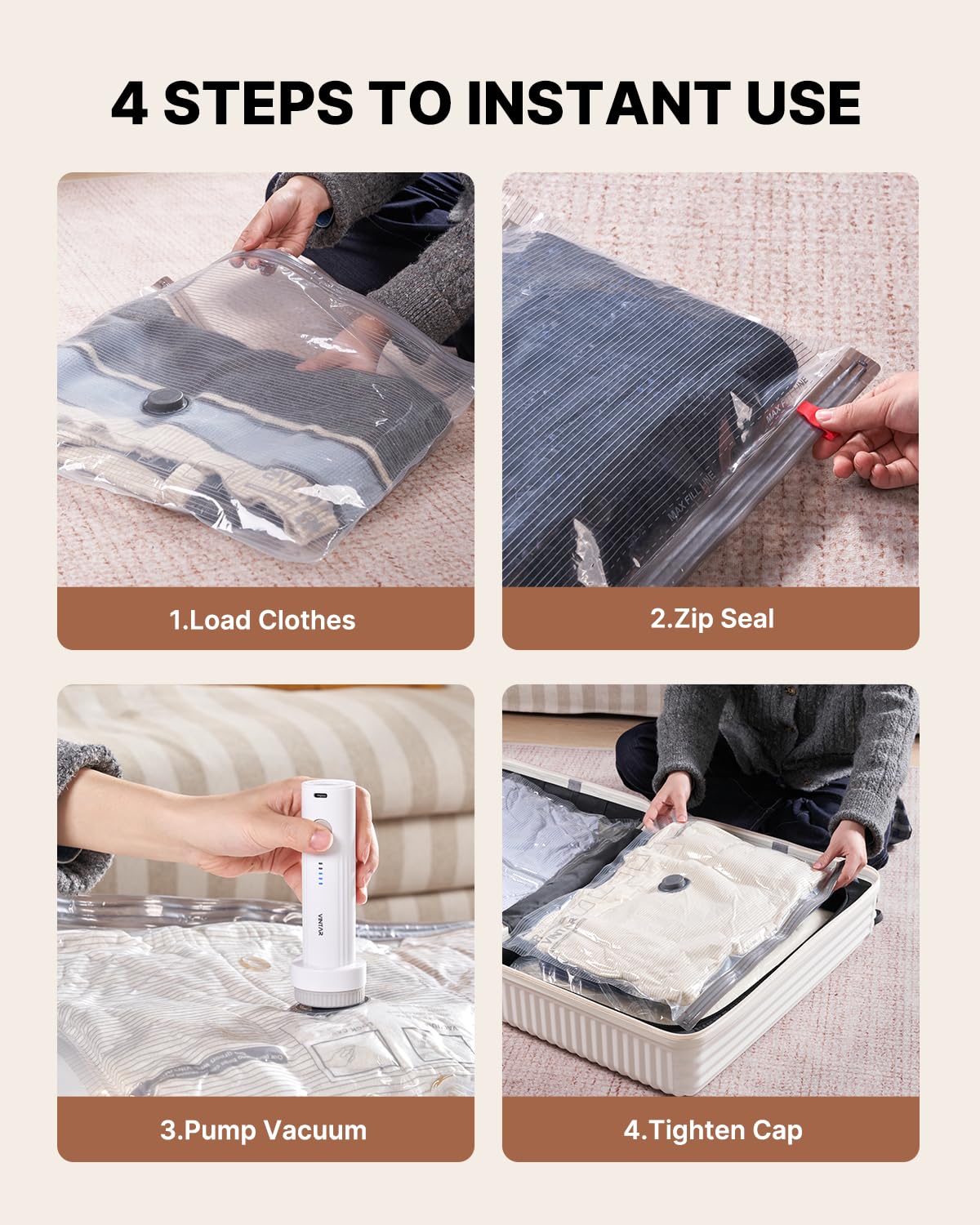 VINTAR four bag sizes laid out, easy visual guide to choose size