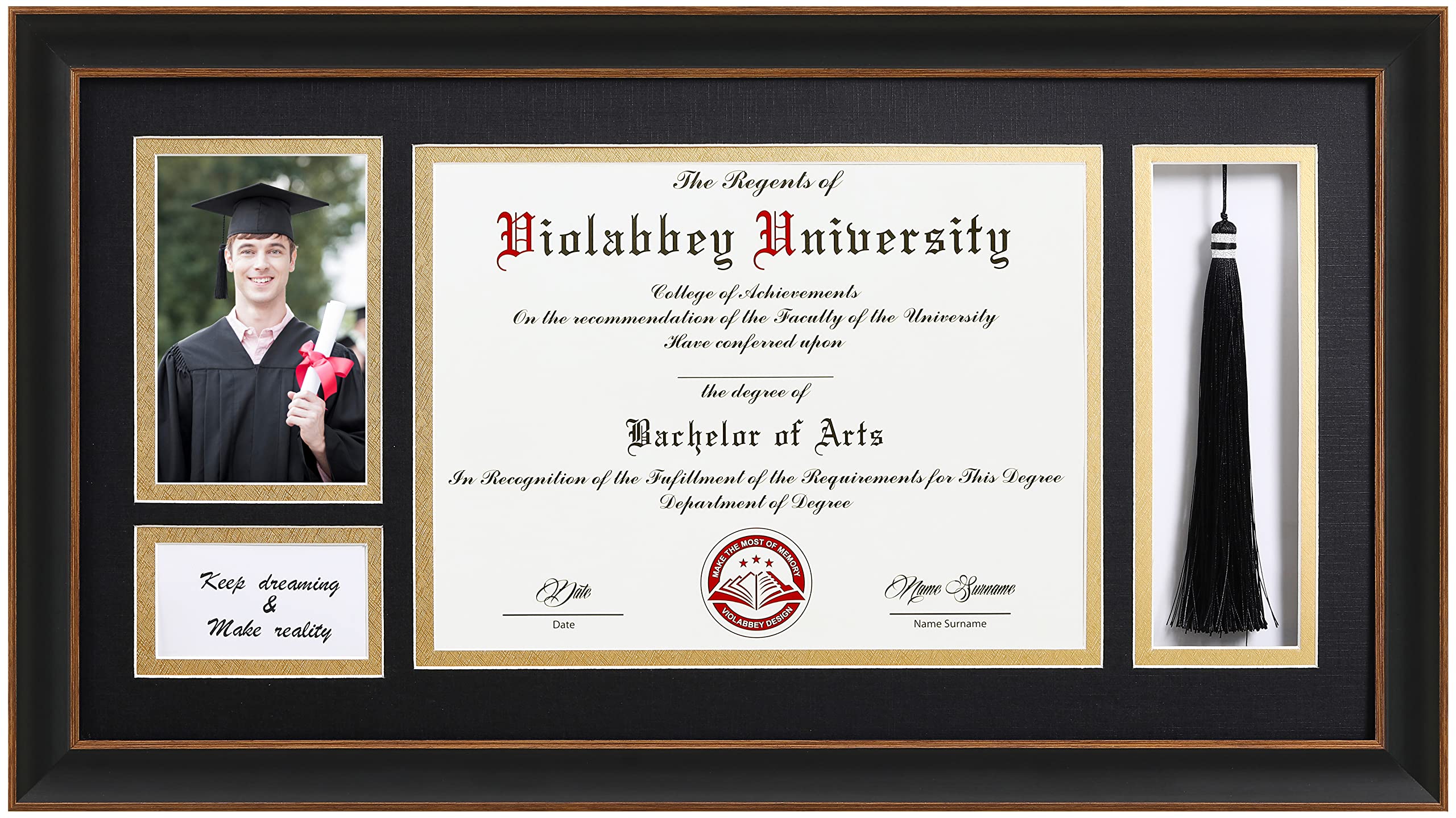 VIOLABBEY diploma frame front view showing diploma and tassel organizer benefit