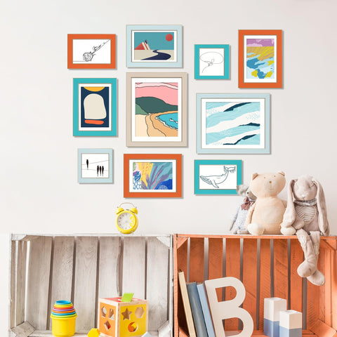 VIOLABBEY frames arranged in living room gallery providing modern colorful décor inspiration