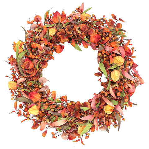 VioletEverGarden front view wreath showing full autumn arrangement and curb appeal