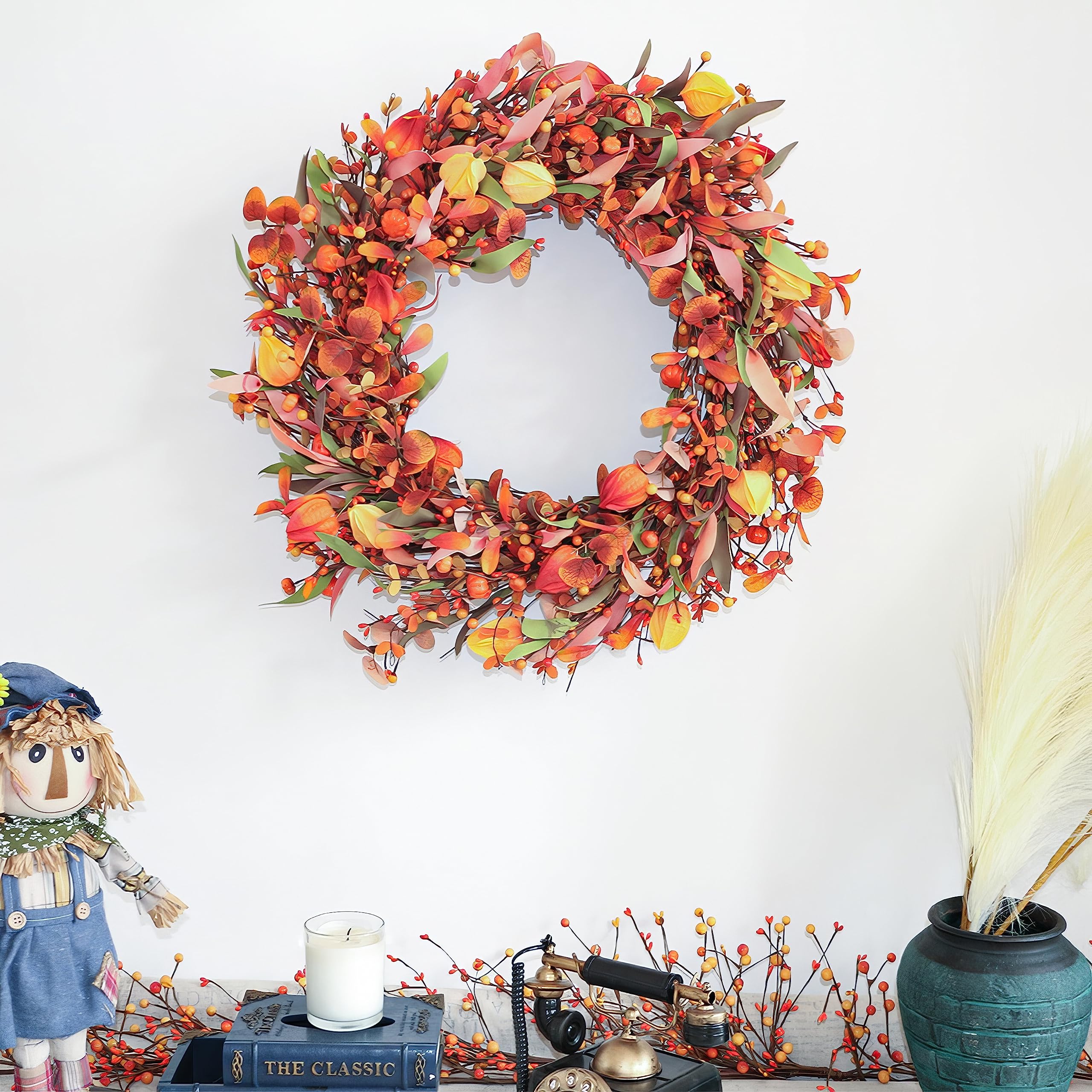 VioletEverGarden wreath hung on a front door demonstrating easy seasonal styling