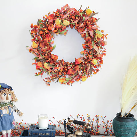 VioletEverGarden wreath hung on a front door demonstrating easy seasonal styling