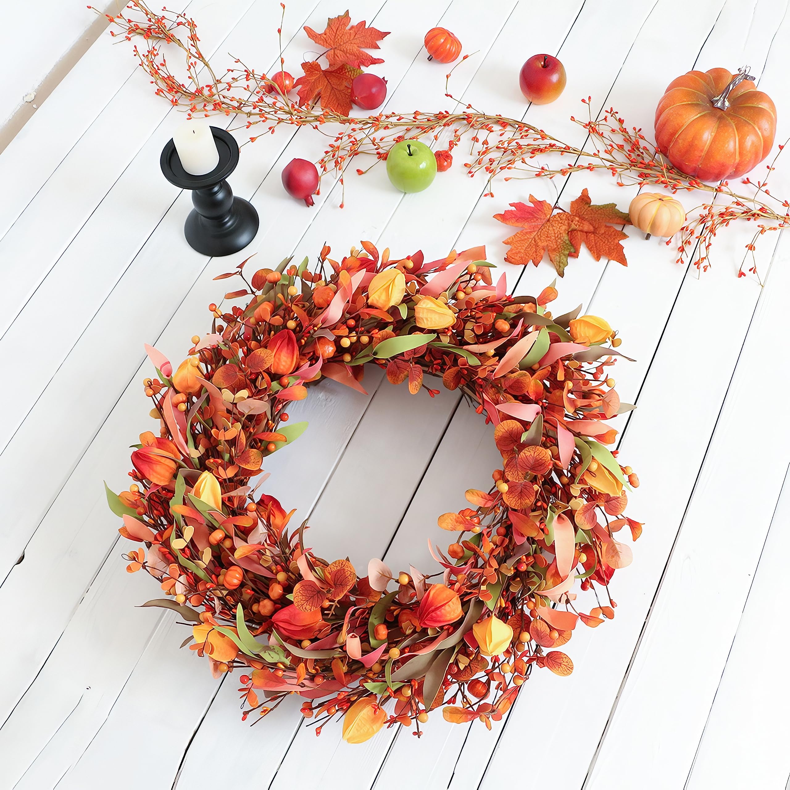 VioletEverGarden wreath beside ruler showing 21-inch size for perfect fit