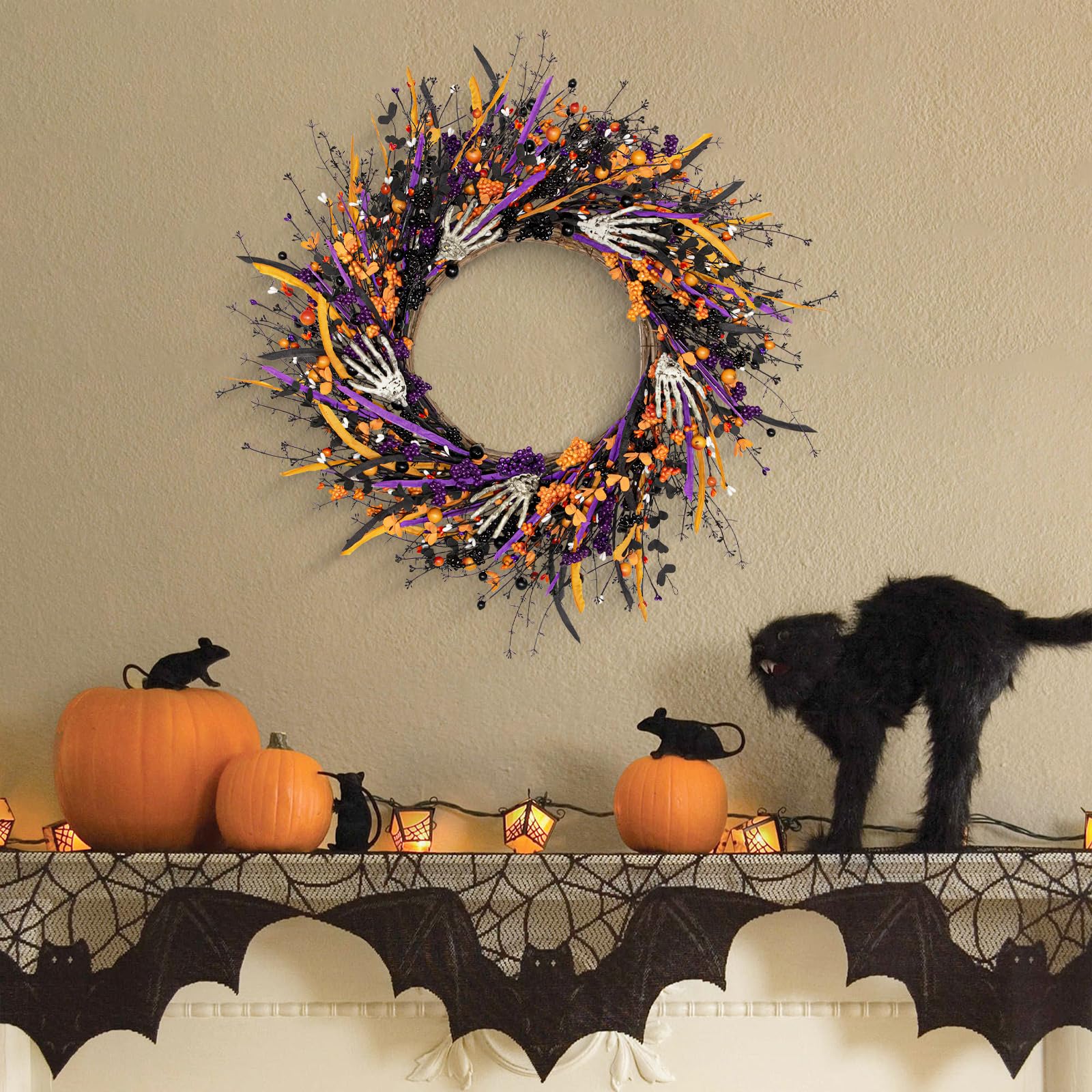 VioletEverGarden wreath beside doorknob showing 22-inch size clarity