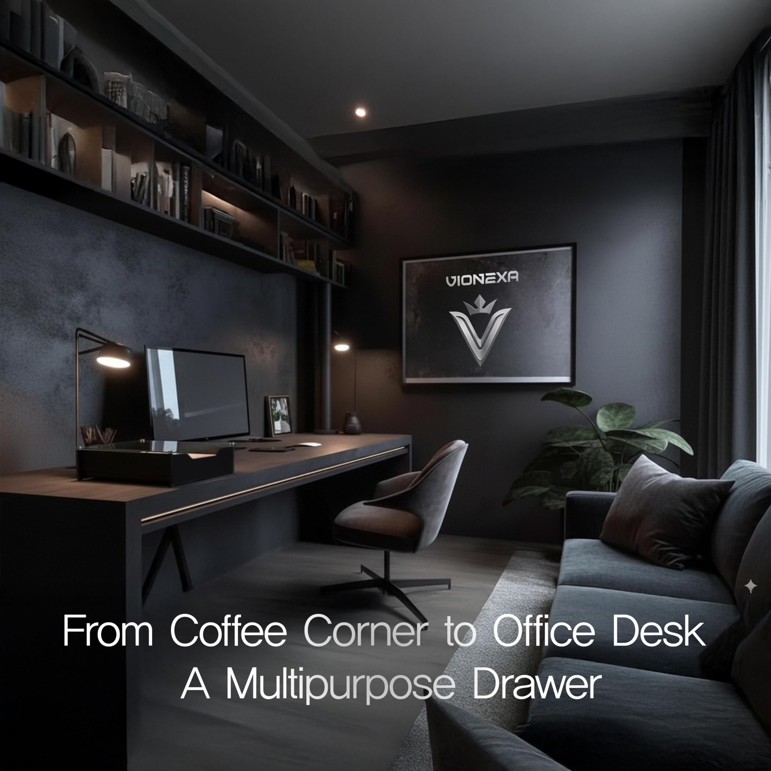 VIONEXA storing mugs and accessories to illustrate multipurpose use and organization