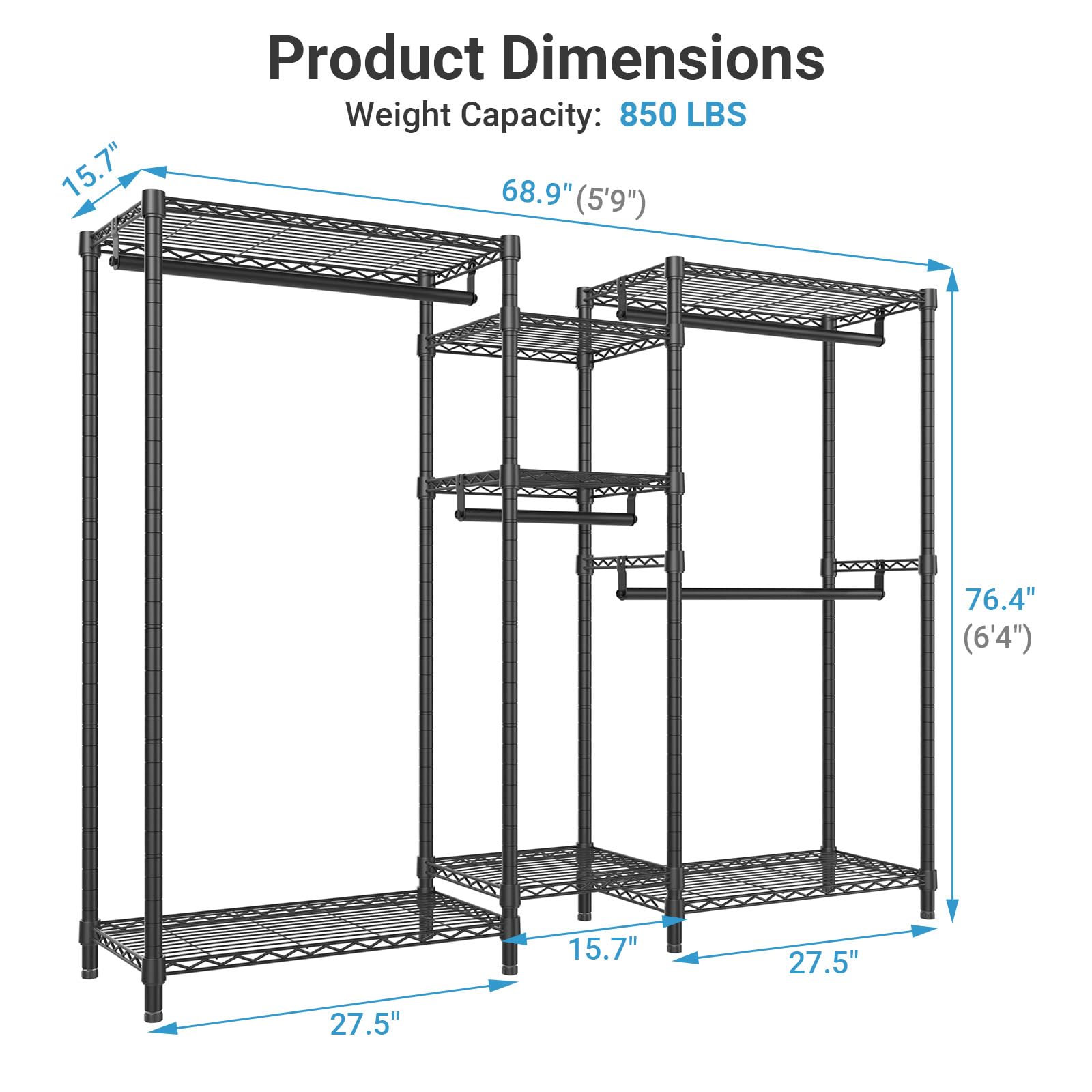 VIPEK Classic V6 hanging rod loaded with coats and hangers, illustrating heavy-duty support