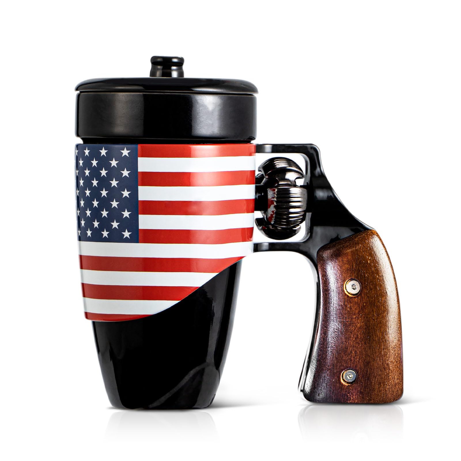 VIREESR front view of revolver mug showing bold design and gift appeal