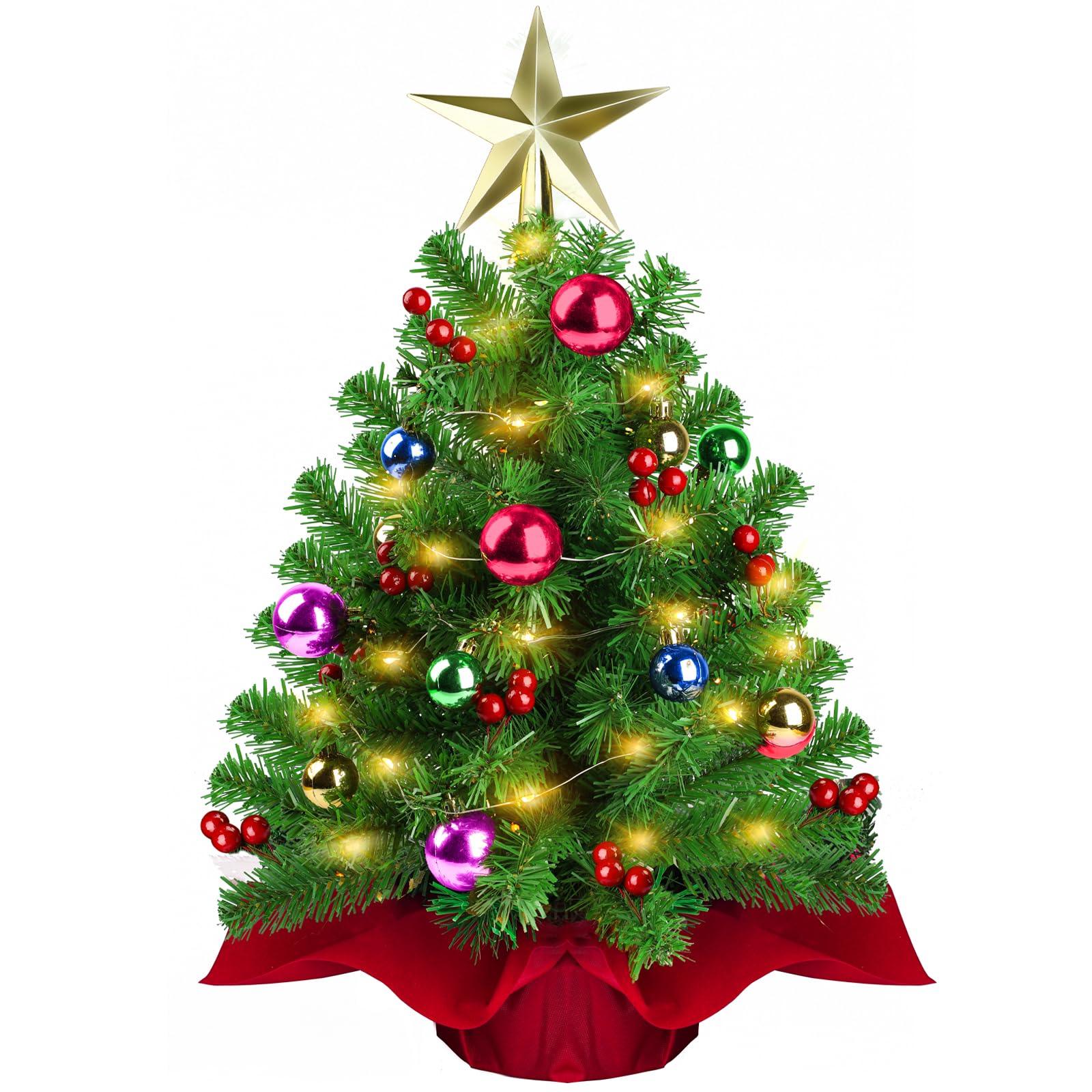 Viretec front view of decorated tabletop tree offering instant holiday charm