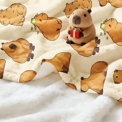 Child wrapped in Virudhaka capybaras blanket on couch offering snug warmth