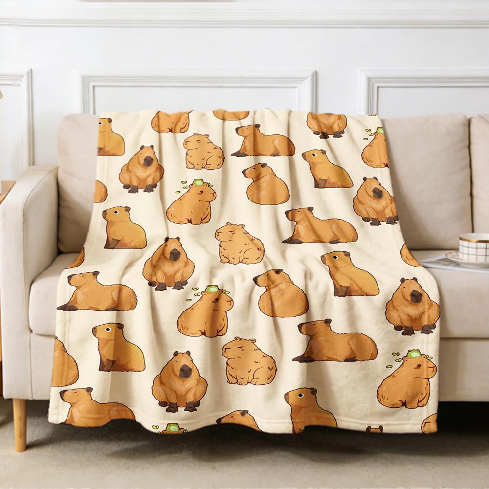 Virudhaka capybaras blanket front view showing cheerful pattern and cozy benefit