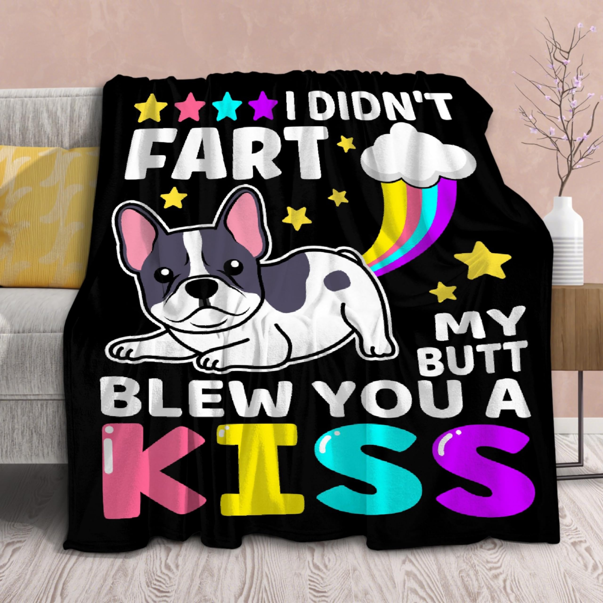 virudhaka front view showing funny French bulldog print and cozy appeal