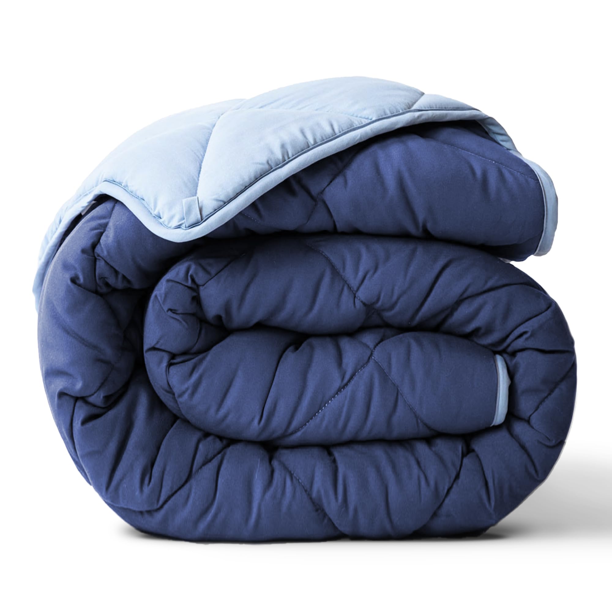 ViscoSoft front view of reversible light and dark blue comforter for versatile styling