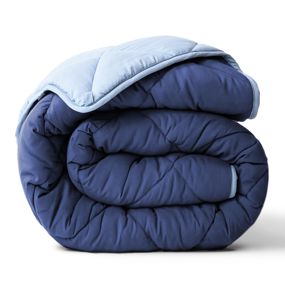 ViscoSoft front view of reversible light and dark blue comforter for versatile styling