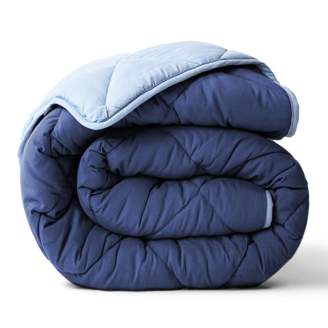 ViscoSoft front view of reversible light and dark blue comforter for versatile styling