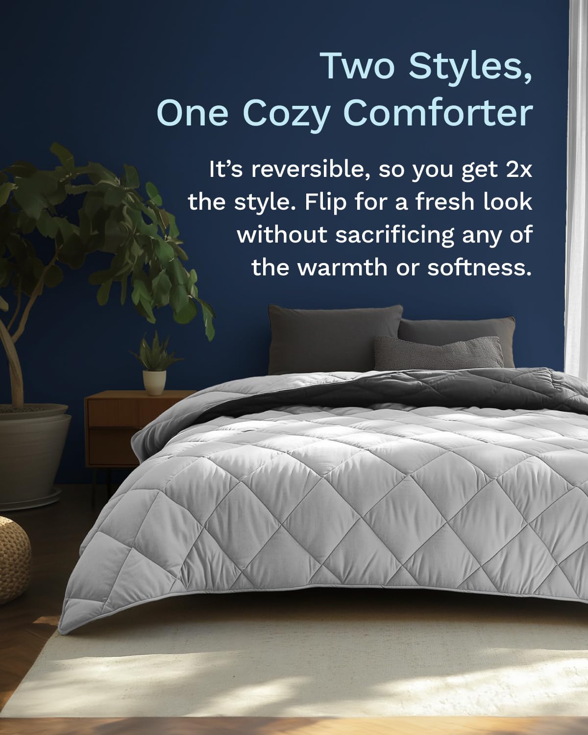 ViscoSoft comforter light gray side highlighting calming bedroom styling