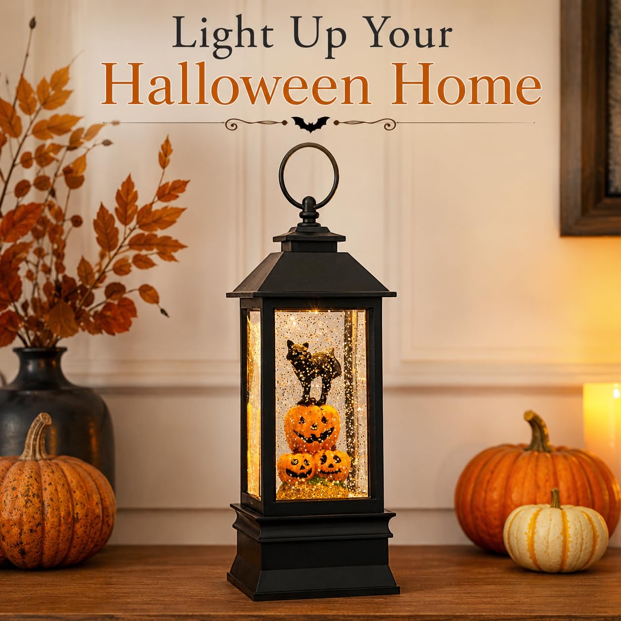 VISFLAIR styled on mantel with other Halloween décor benefit: ready-made seasonal centerpiece