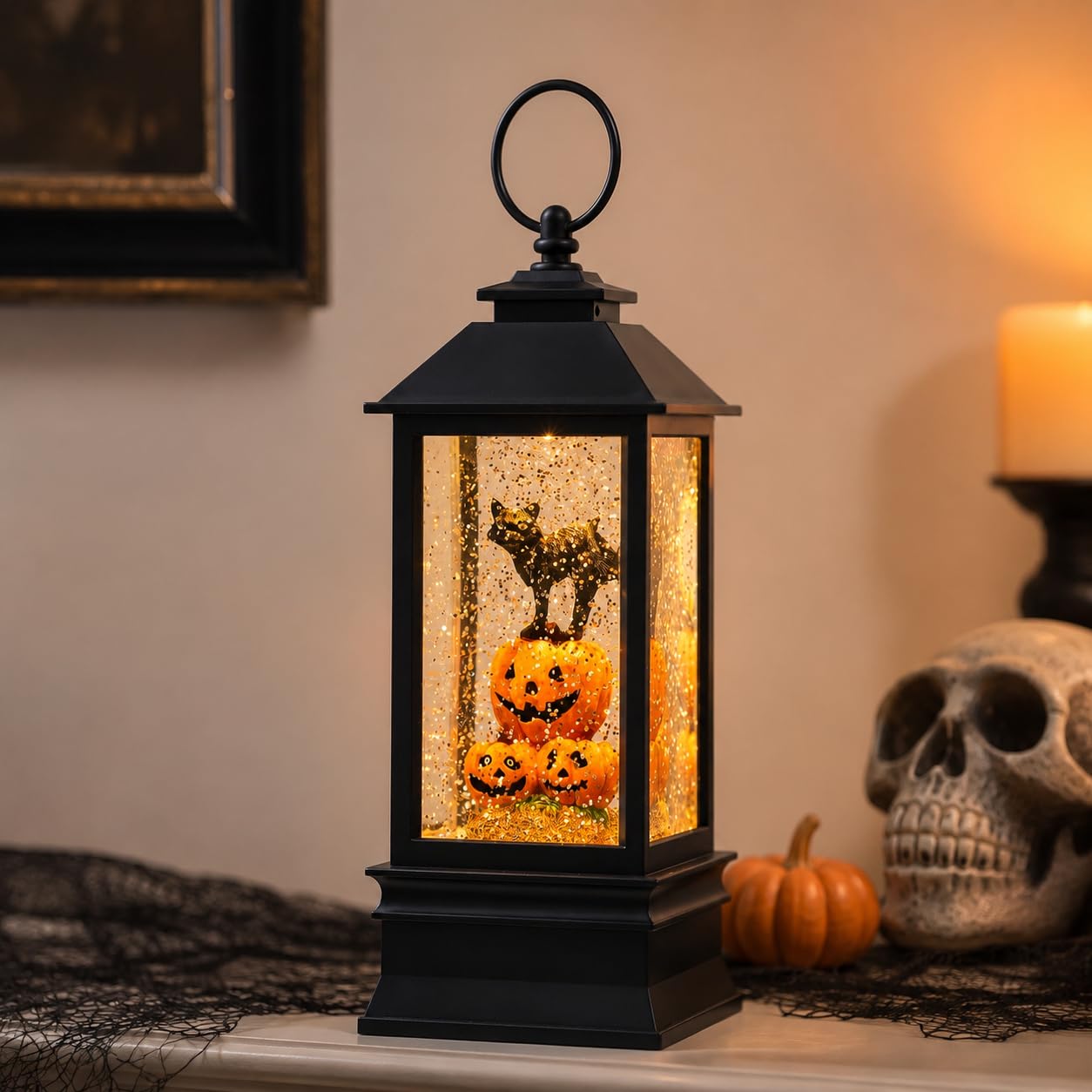 VISFLAIR lantern next to book for scale benefit: compact 10-inch size fits shelves