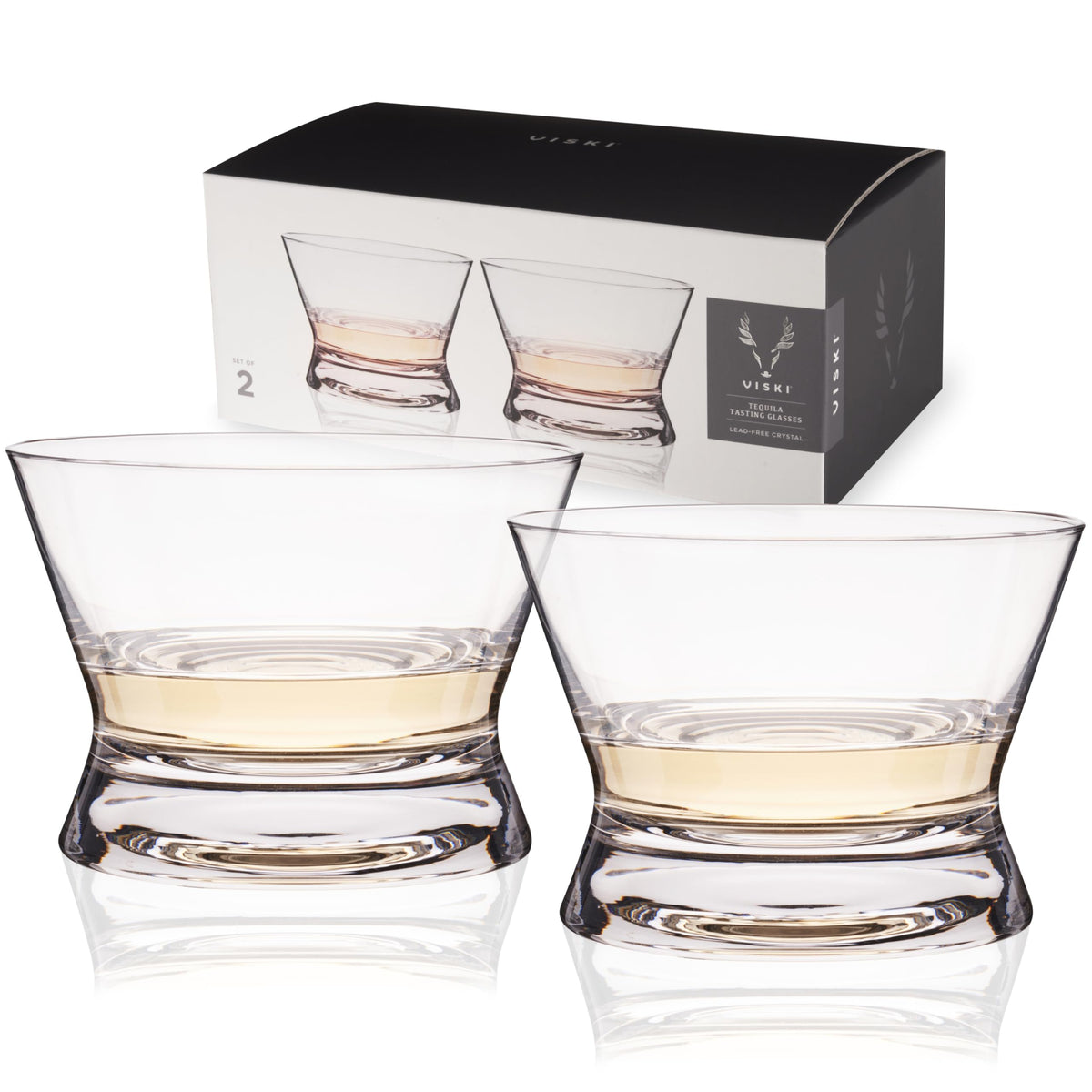 Viski front packaging of copita tasting set, elegant gift presentation and clarity