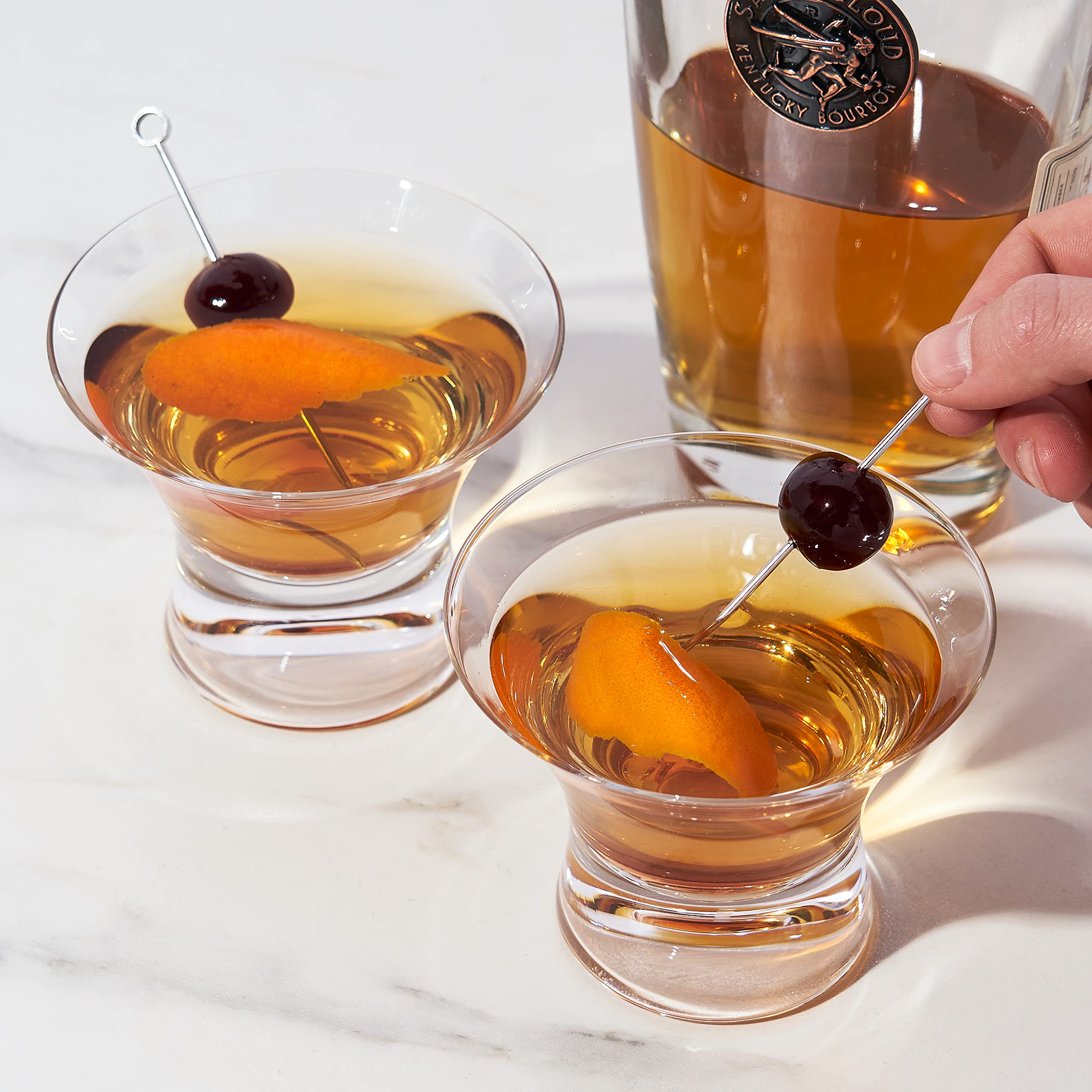 Viski glass with Manhattan cocktail showcasing garnished presentation benefit