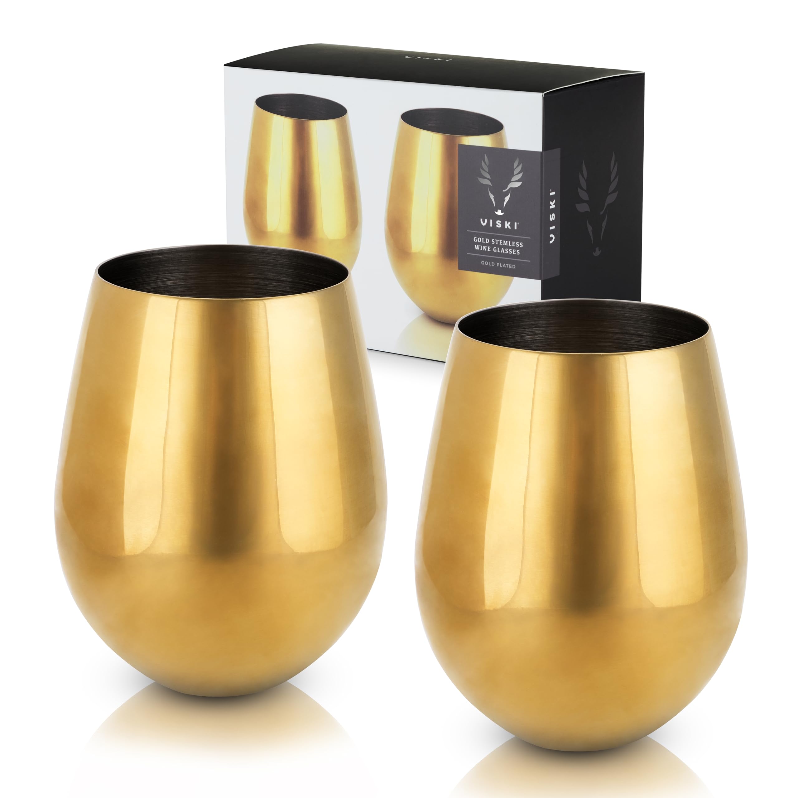 Viski gold-plated tumblers front view showing elegant shine and durable design