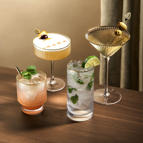 Viski Meridian pair styled on a bar cart demonstrating giftable presentation benefit