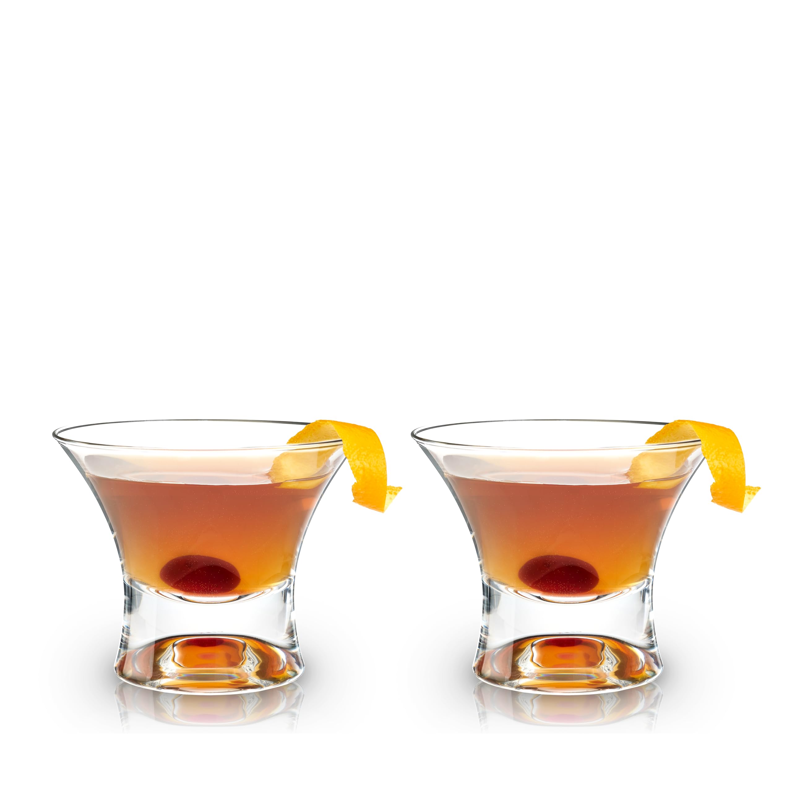 Viski stemless Manhattan glass front view showing sleek design and clarity