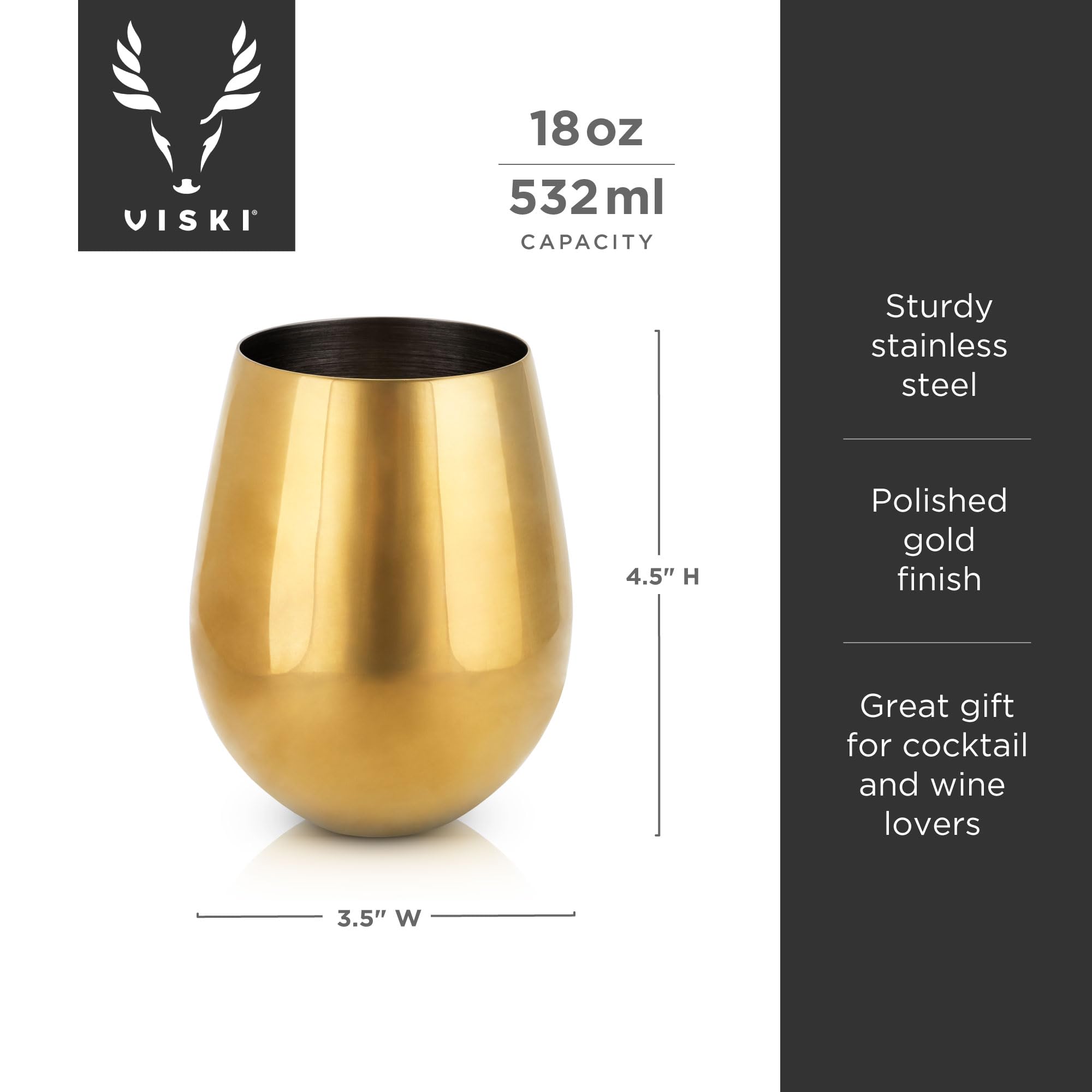 Viski side profile focusing on rounded shape that enhances aeration and aroma