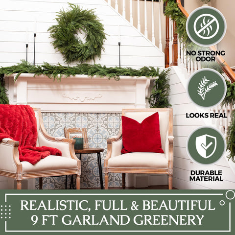 Vita Domi garland swagged on staircase enhancing home holiday decor