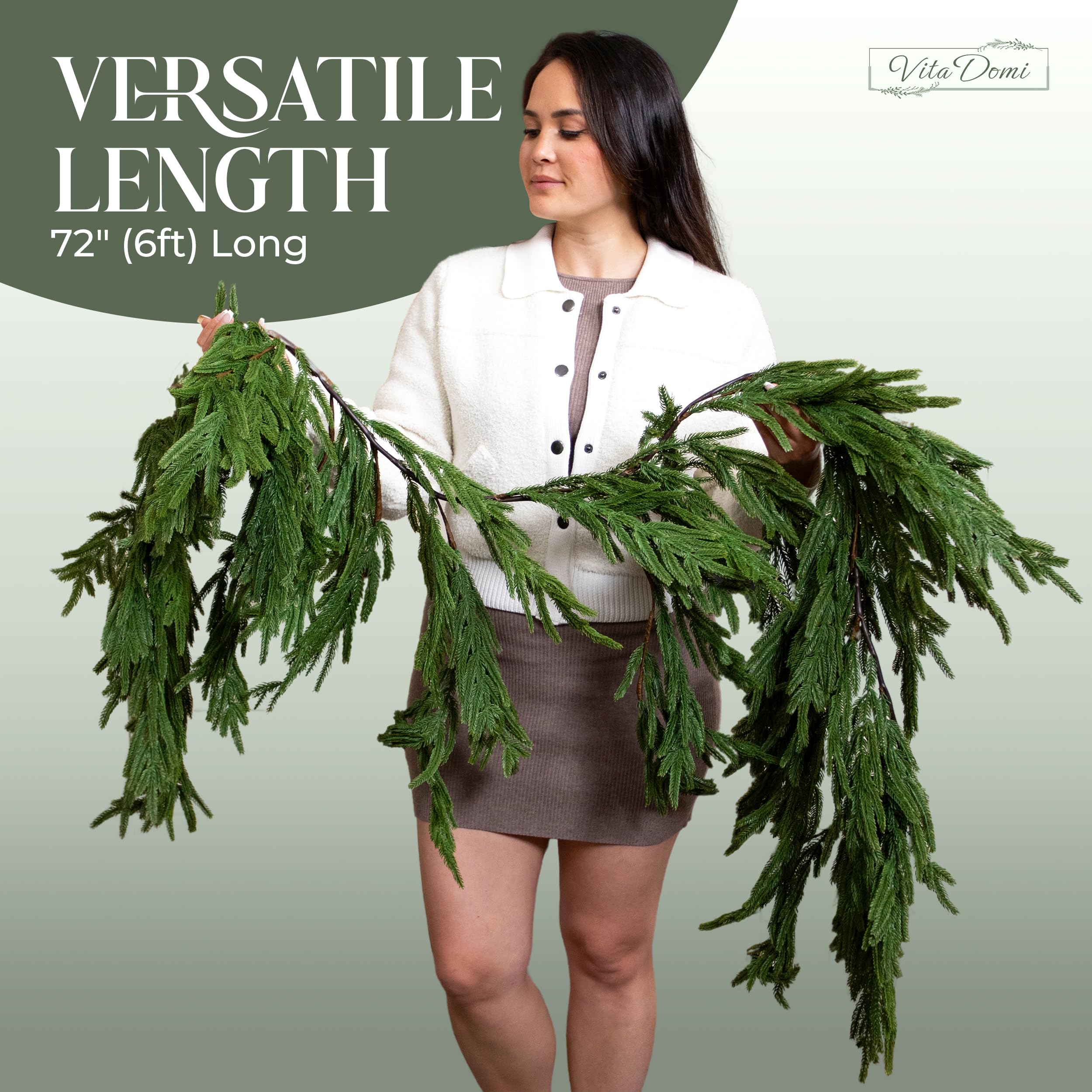 Vita Domi garland beside ruler showing 72-inch length and scale benefit