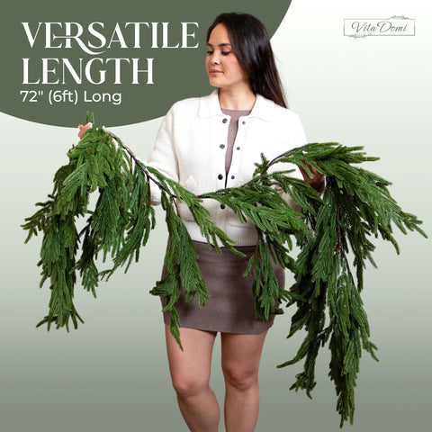 Vita Domi garland beside ruler showing 72-inch length and scale benefit