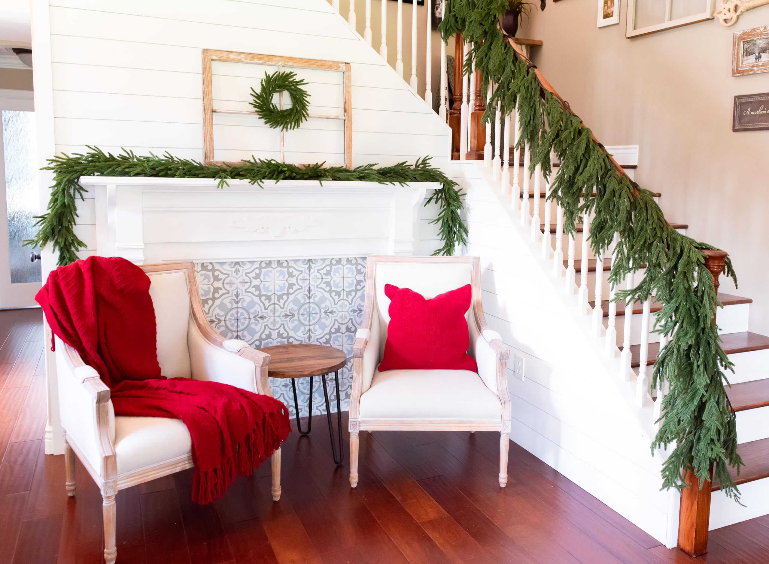 Vita Domi garland wrapped on stair banister showing easy shaping benefit