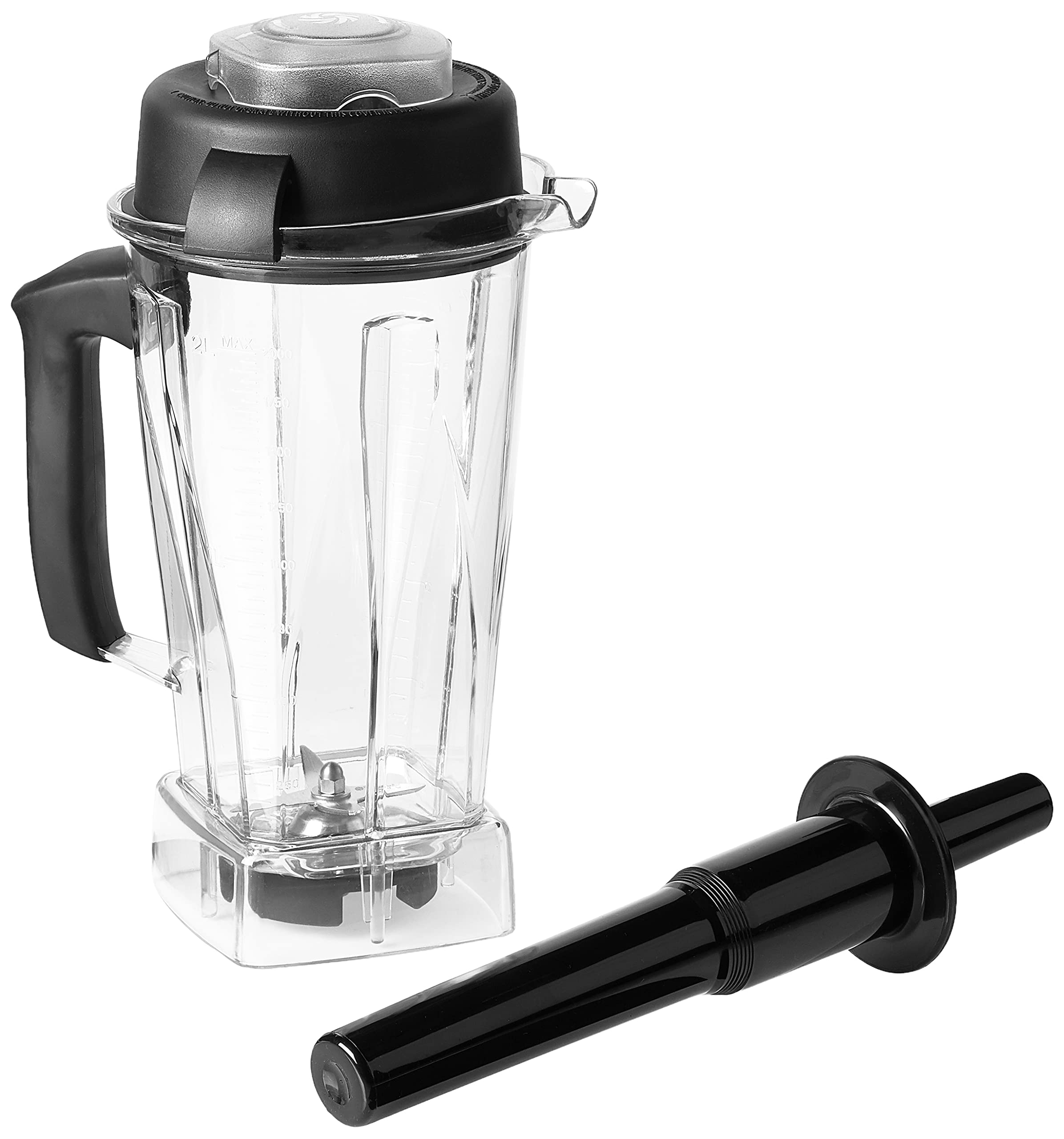 Vitamix 15856 held next to hand to show 64-ounce scale and capacity benefit
