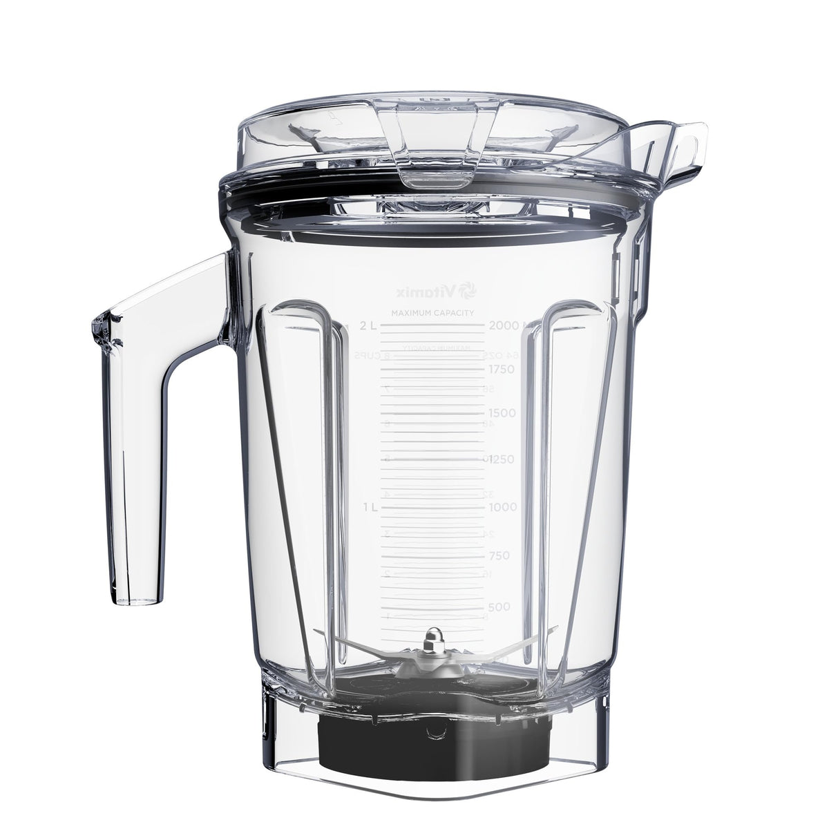 Vitamix 64 oz container front view showing capacity and compact design benefit