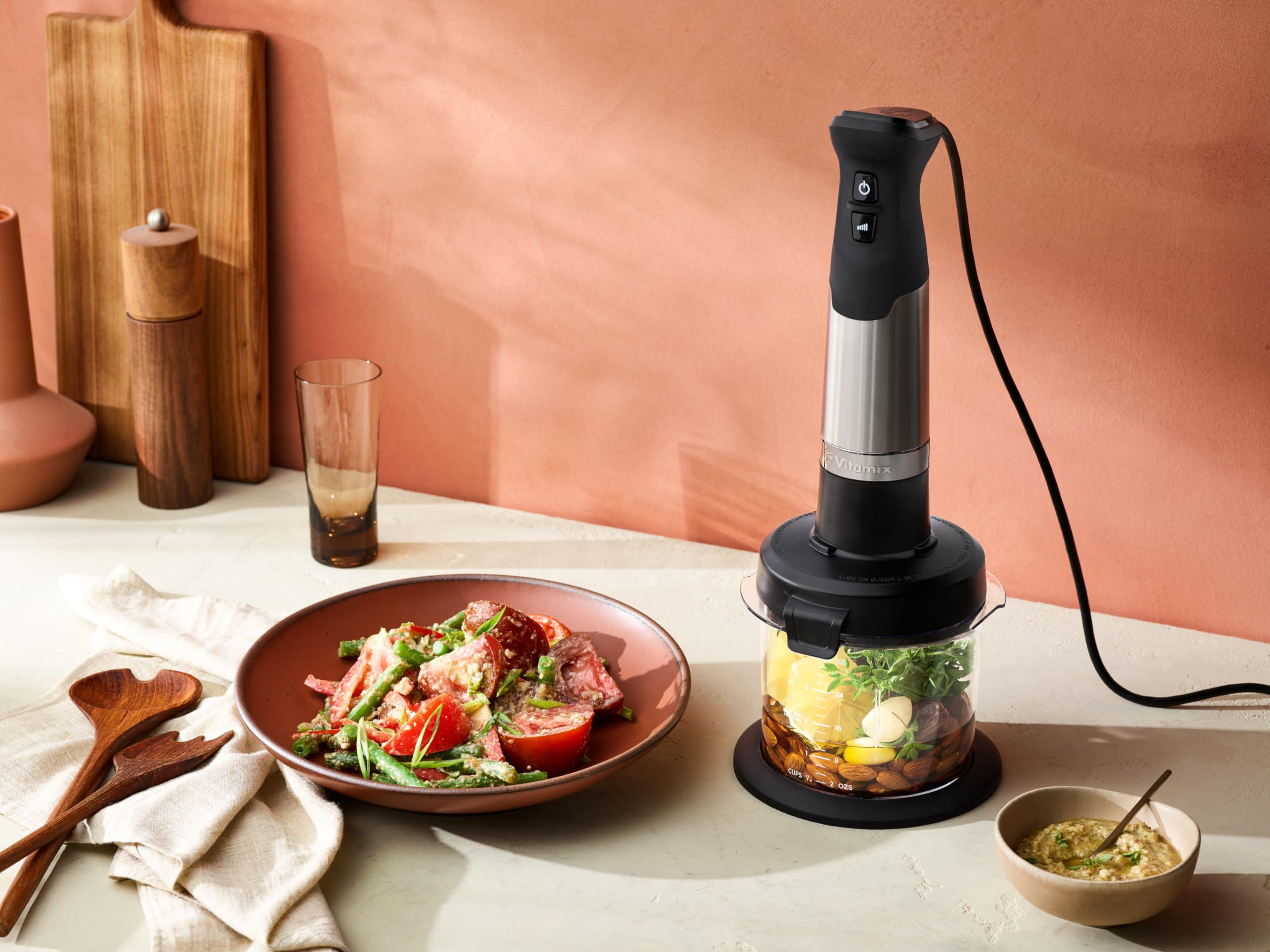 Vitamix mini-chopper with lid converting cup into sealed storage for leftovers
