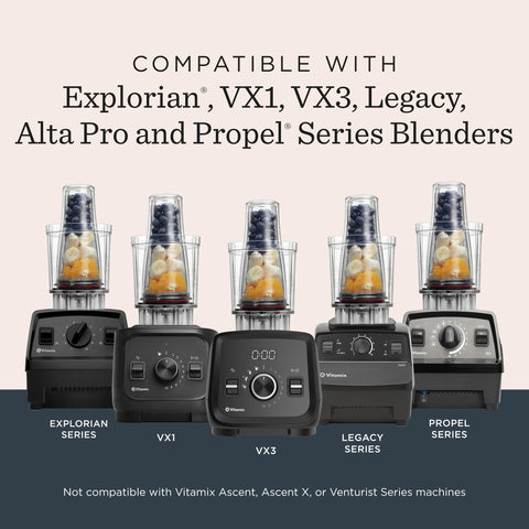 Vitamix adapter with cup attached enabling single-serve blending on the go
