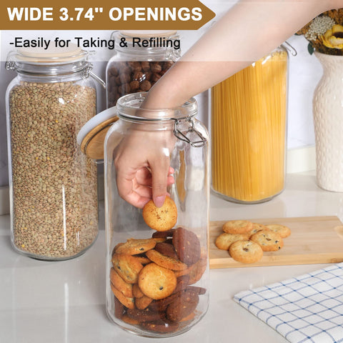 VITEVER jars on a styled pantry shelf illustrating space-saving square shape