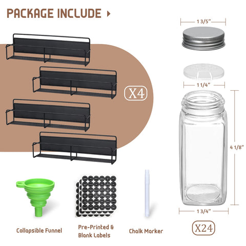 VITEVER top view of jars with pre-printed labels, organizes spices for fast finding