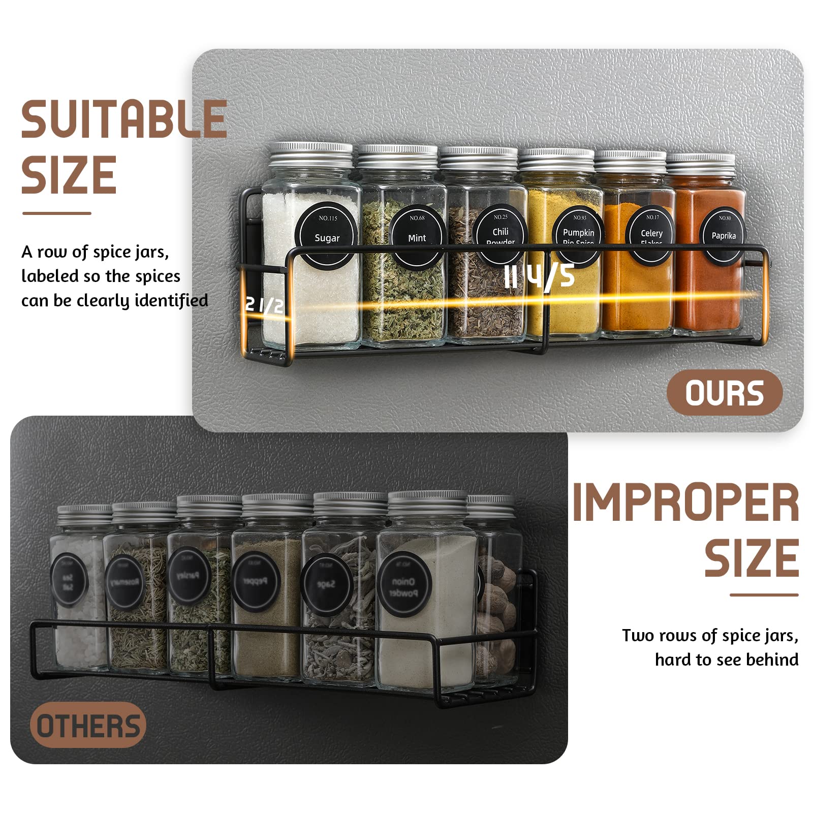 VITEVER rack mounted on refrigerator in kitchen scene, keeps spices within reach