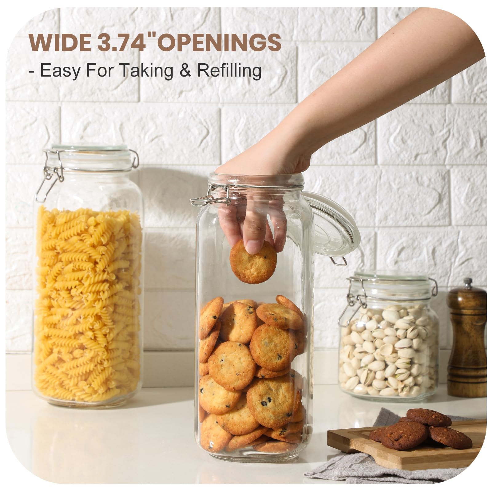 VITEVER square-body jars lined on pantry shelf saving space and organizing