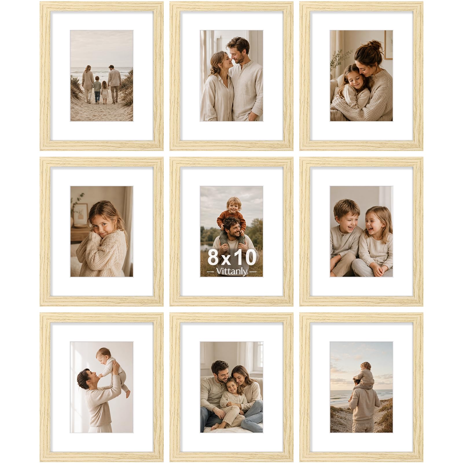 Vittanly oak front packaging showing complete nine-frame set benefit durable presentation