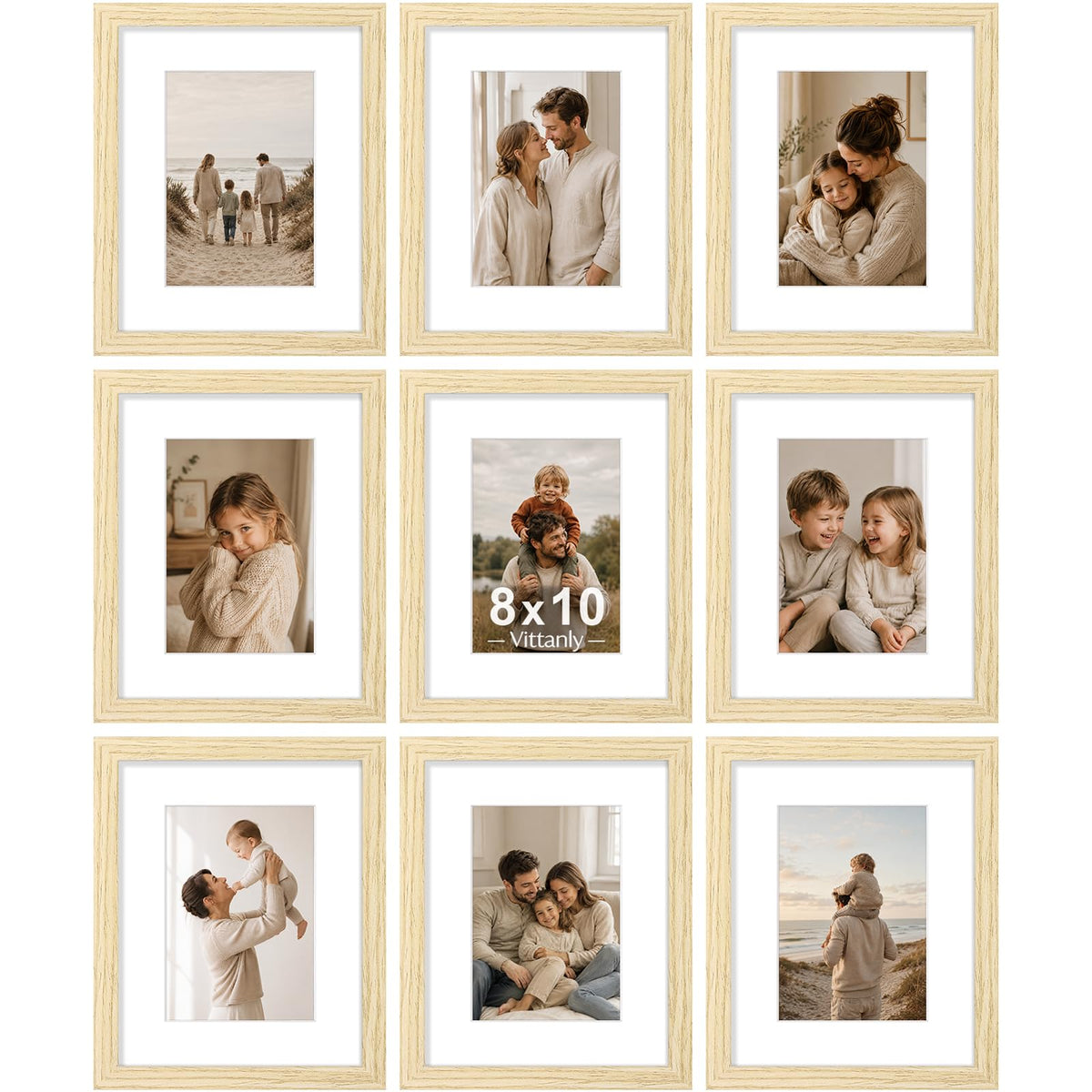 Vittanly oak front packaging showing complete nine-frame set benefit durable presentation