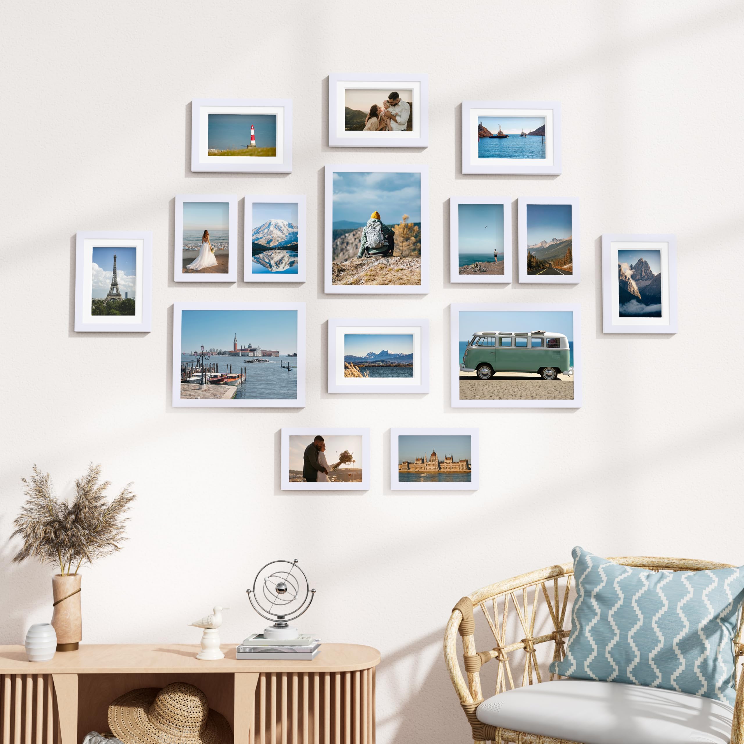 Vittanly frames styled on an office shelf adding personal photos and warmth