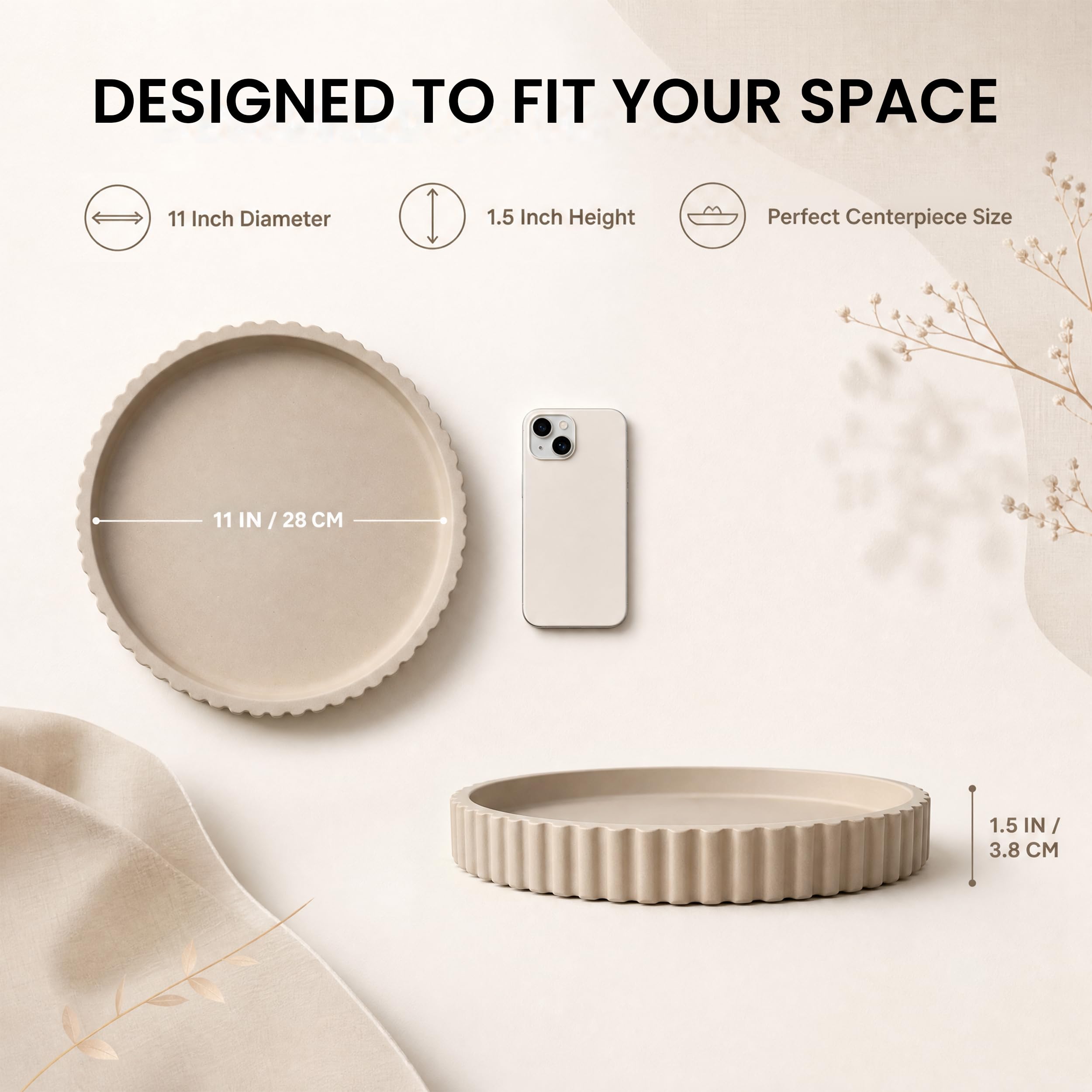 Vivere Home tray holding candles to create a tidy safe candle arrangement
