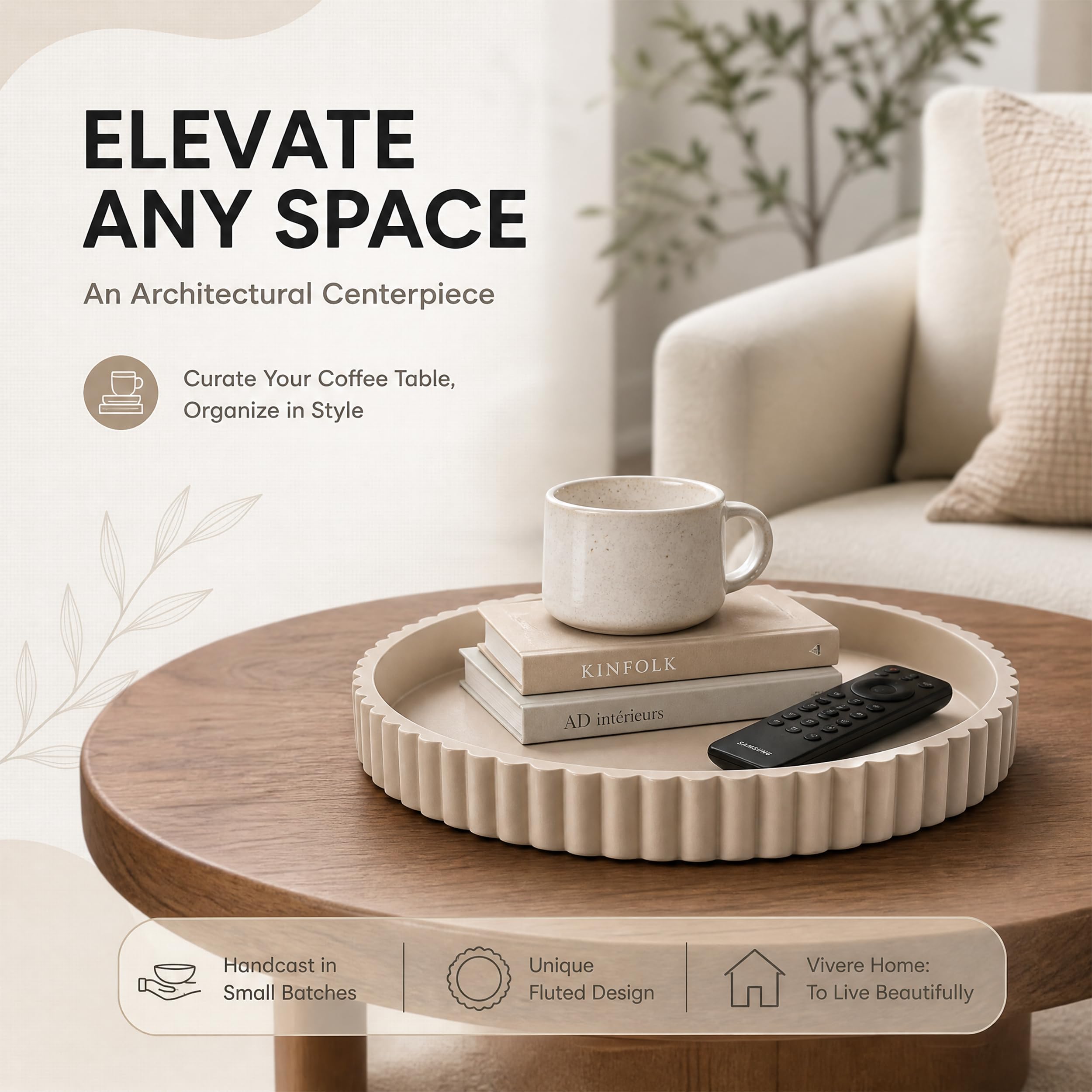 Vivere Home tray close-up of concrete texture and sealed finish for durability