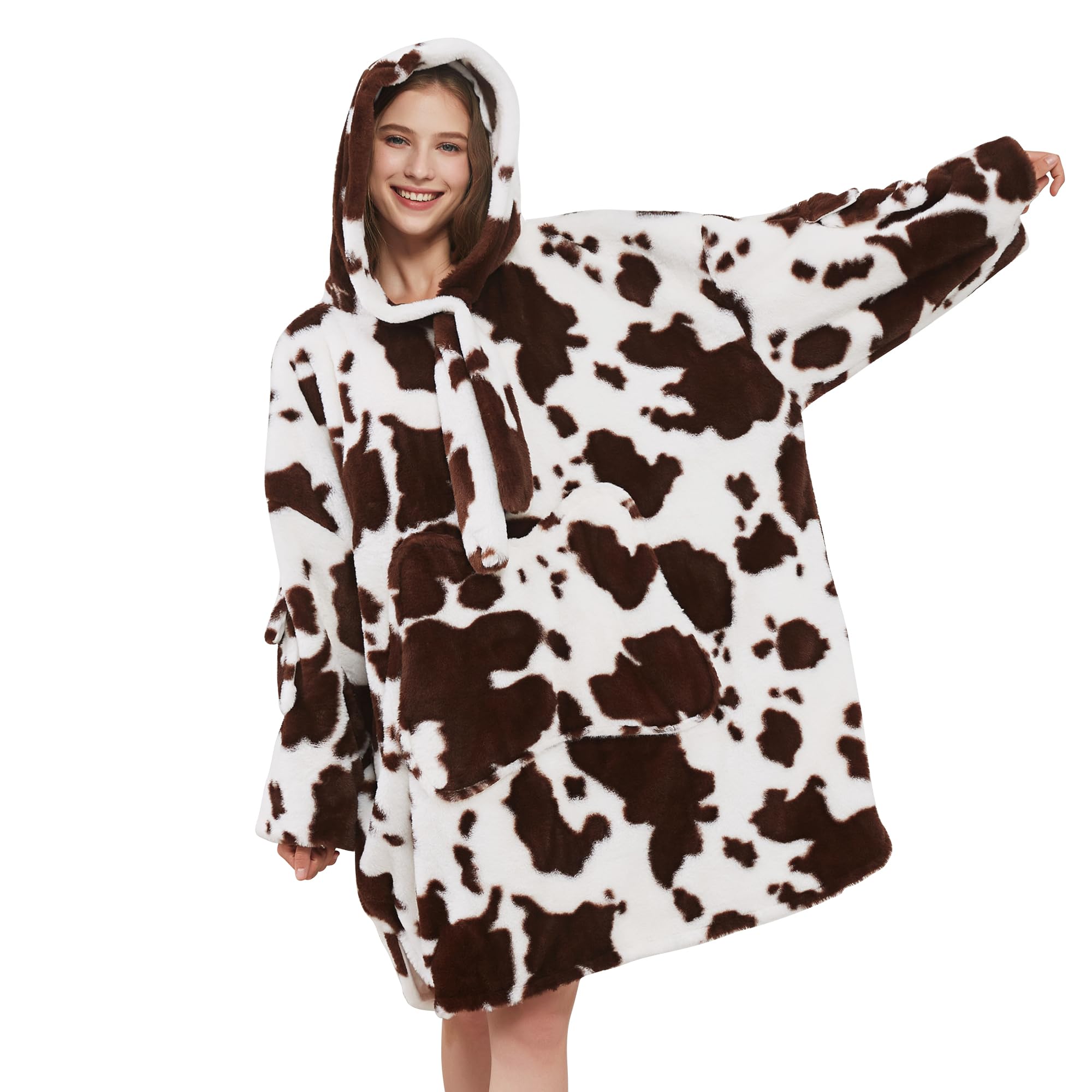 Viviland front view brown cow print showing oversized cozy fit and style