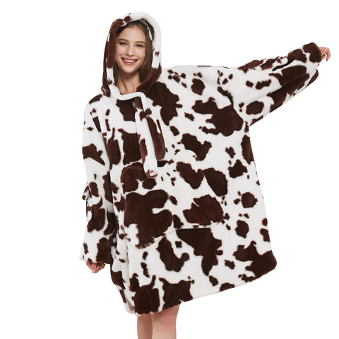 Viviland front view brown cow print showing oversized cozy fit and style