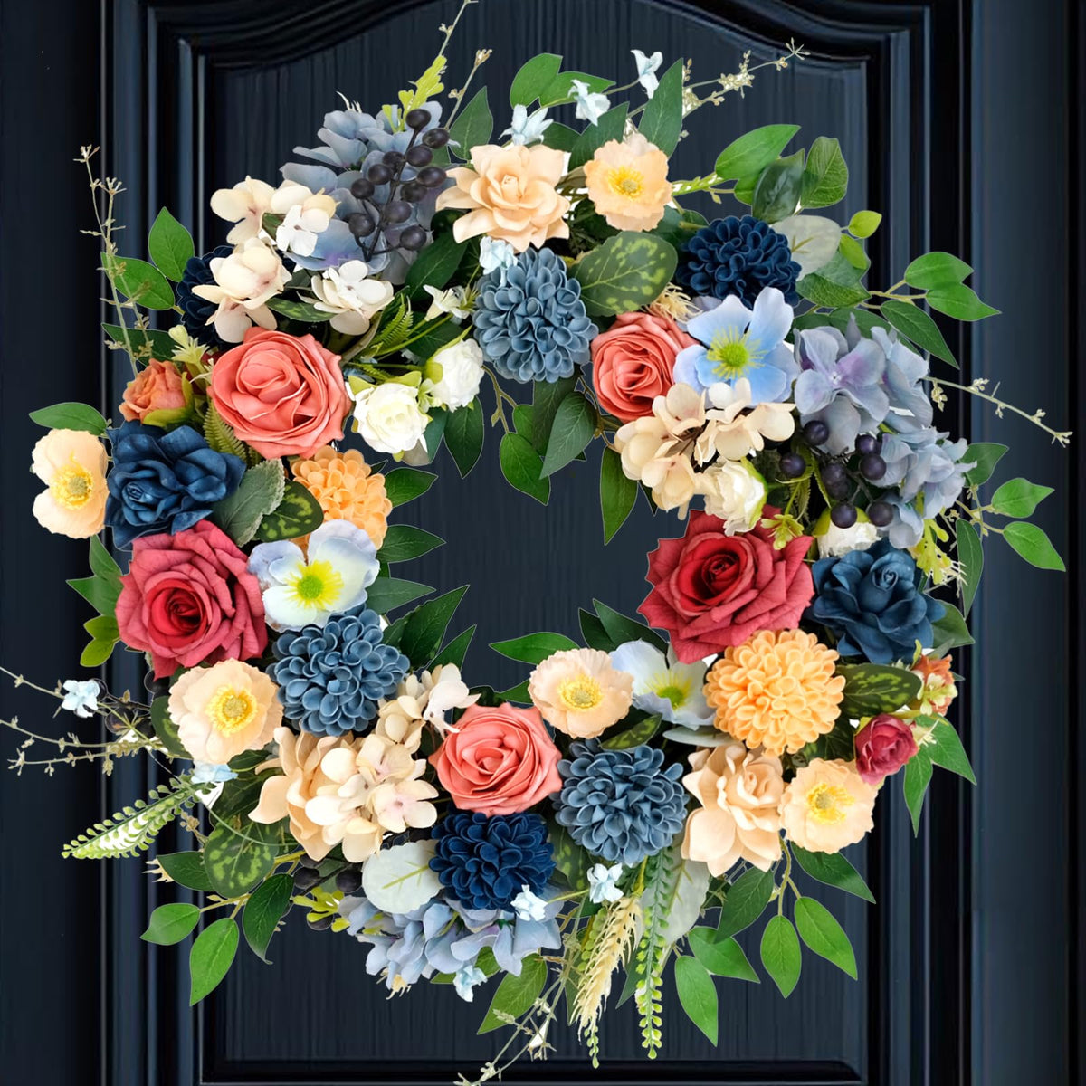 vivimemo front view wreath showing full 22-inch seasonal display and curb appeal