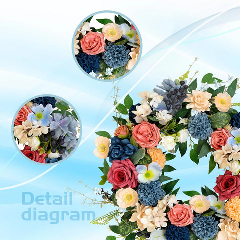 vivimemo wreath hung on a front door demonstrating covered outdoor use advantage